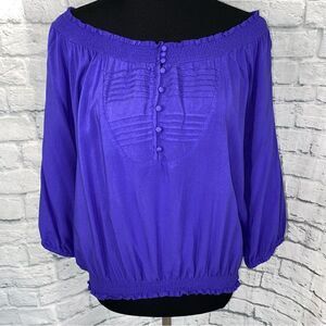 Gianni Bini off shoulder blouse 3/4 sleeves w/gathered cuffs purple sz L